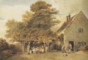 Edmund Dorrell Figures outside a roadside inn (mk47) oil painting artist